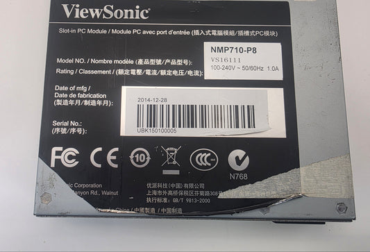 ViewSonic NMP710-P8 Slot-in PC Network Media Player 4K Playback Dual-Core VS16111