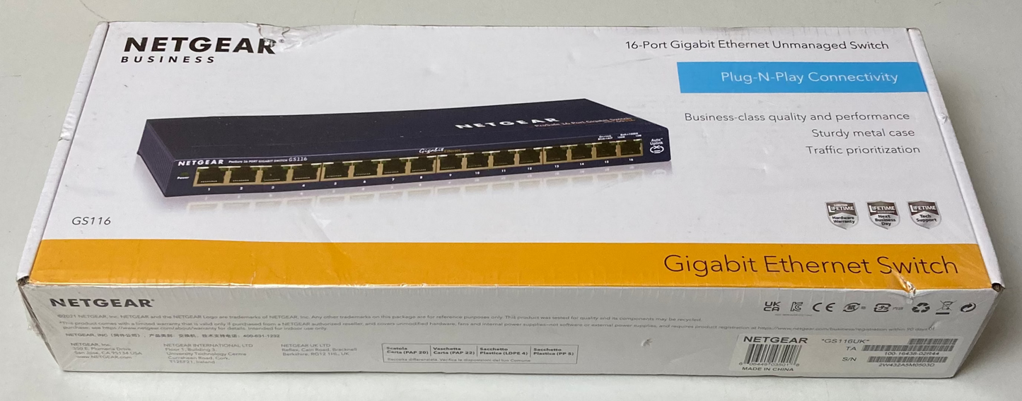 Netgear GS116v1 16 Port Gigabit Ethernet Unmanaged Switch