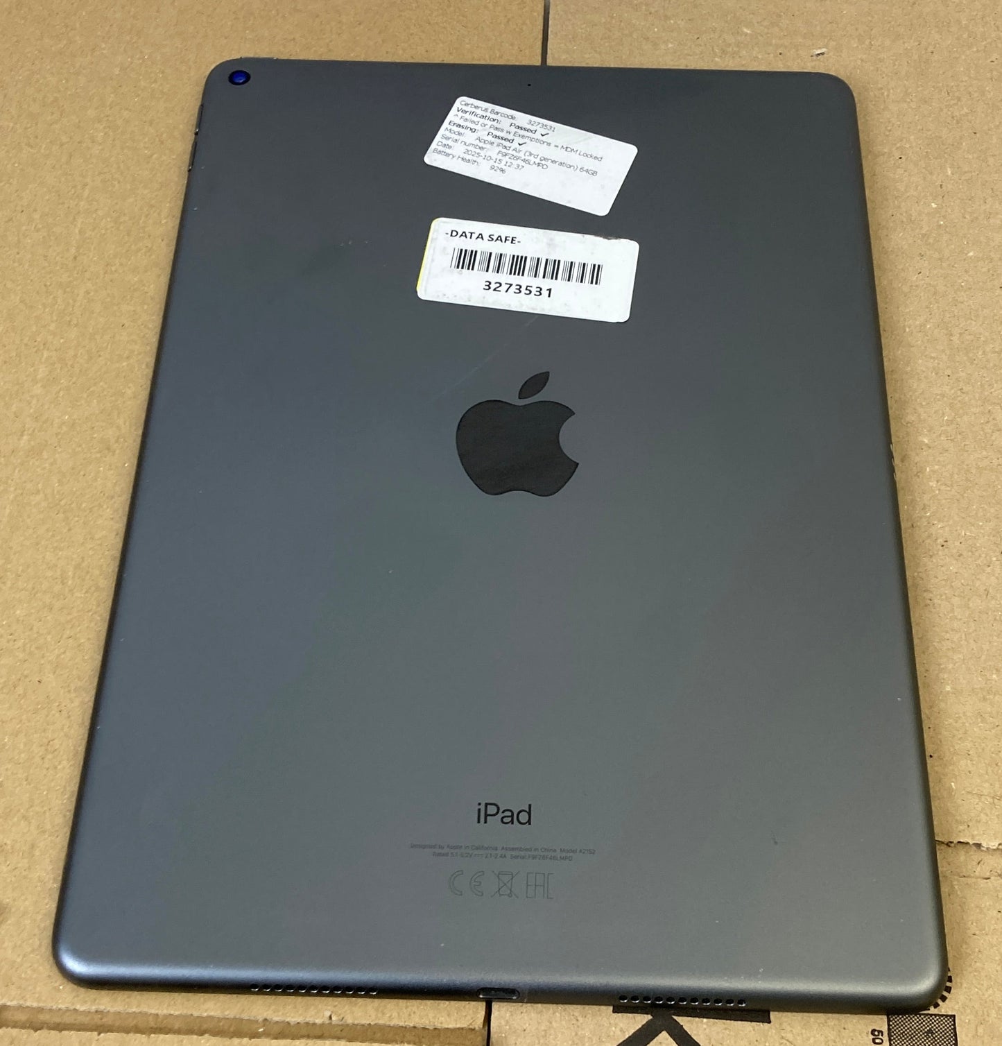 Apple iPad Air 3rd Gen Space Grey 64GB Wifi Only A2152 10.5"