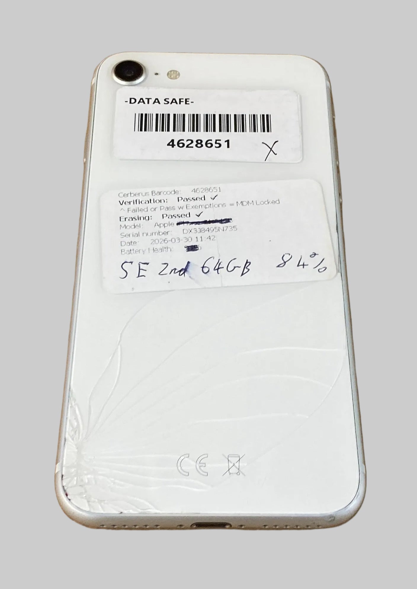 Apple iPhone SE (2nd Generation, 2020), 64GB, White, Unlocked, Cracked