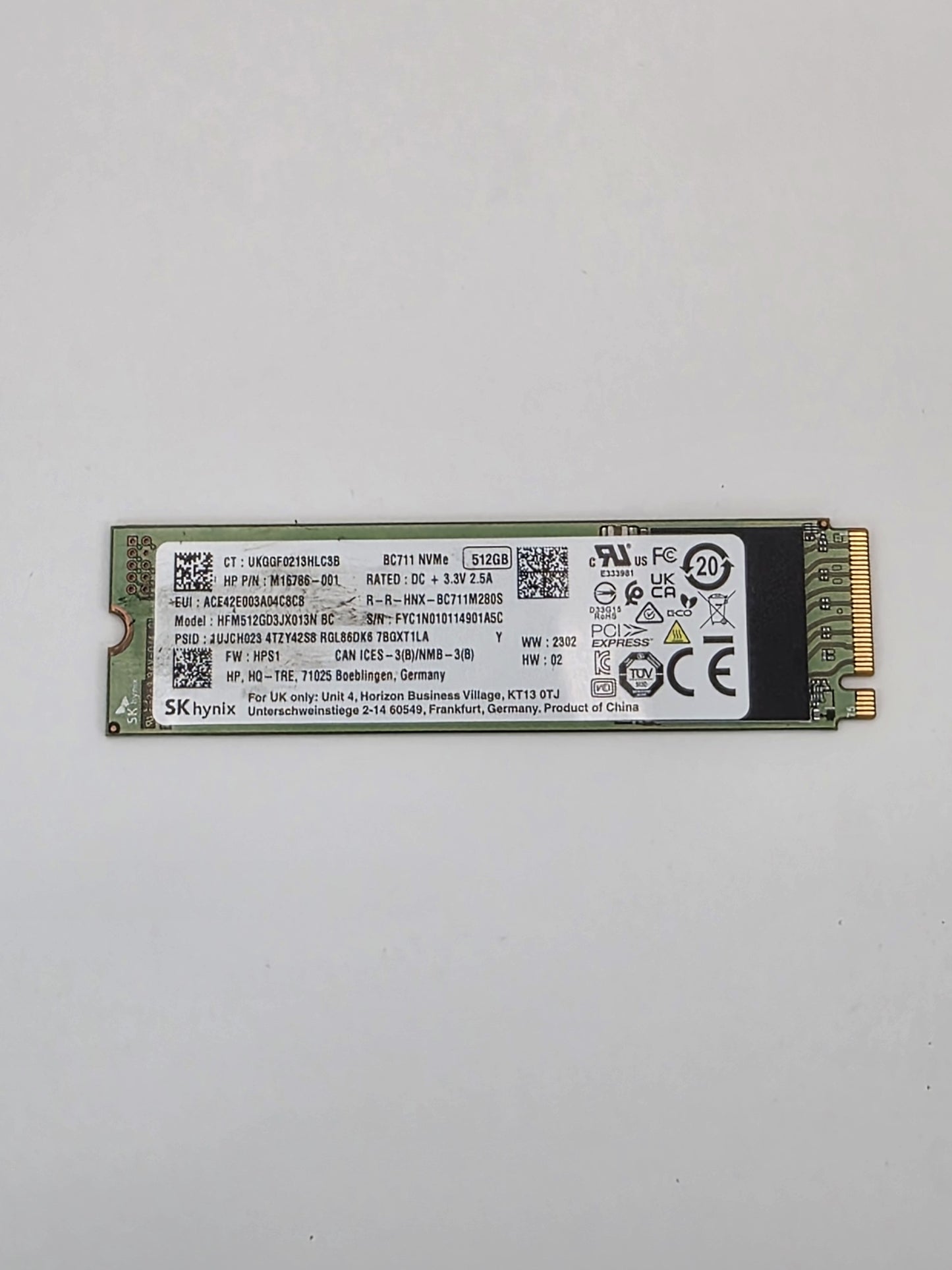 SK Hynix BC711 512GB M.2 2280 NVMe SSD PCIe 3.0 x4 Excellent Health Tested