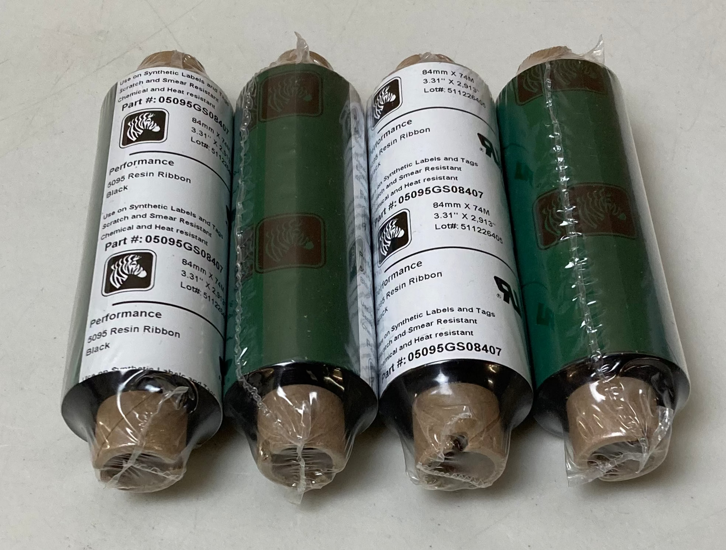 4x Zebra 5095 Performance Resin 84mm x 74m TT Ribbon - 05095GS08407