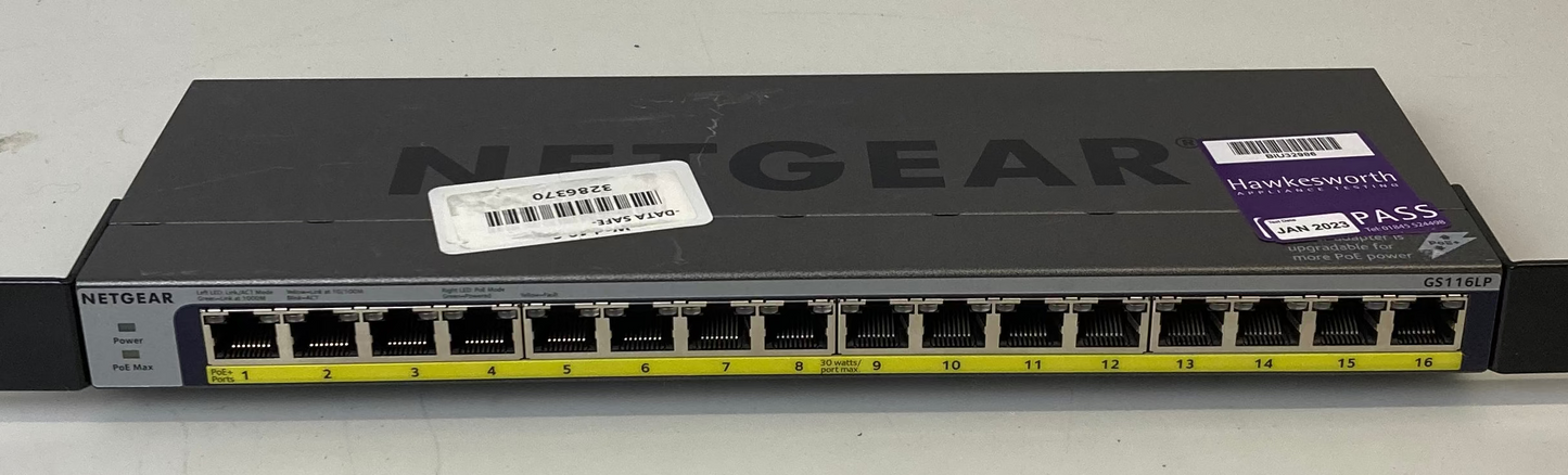 NETGEAR GS116LP Network Switch PoE Switch 16 Port RJ-45 Unmanaged W/ Brackets