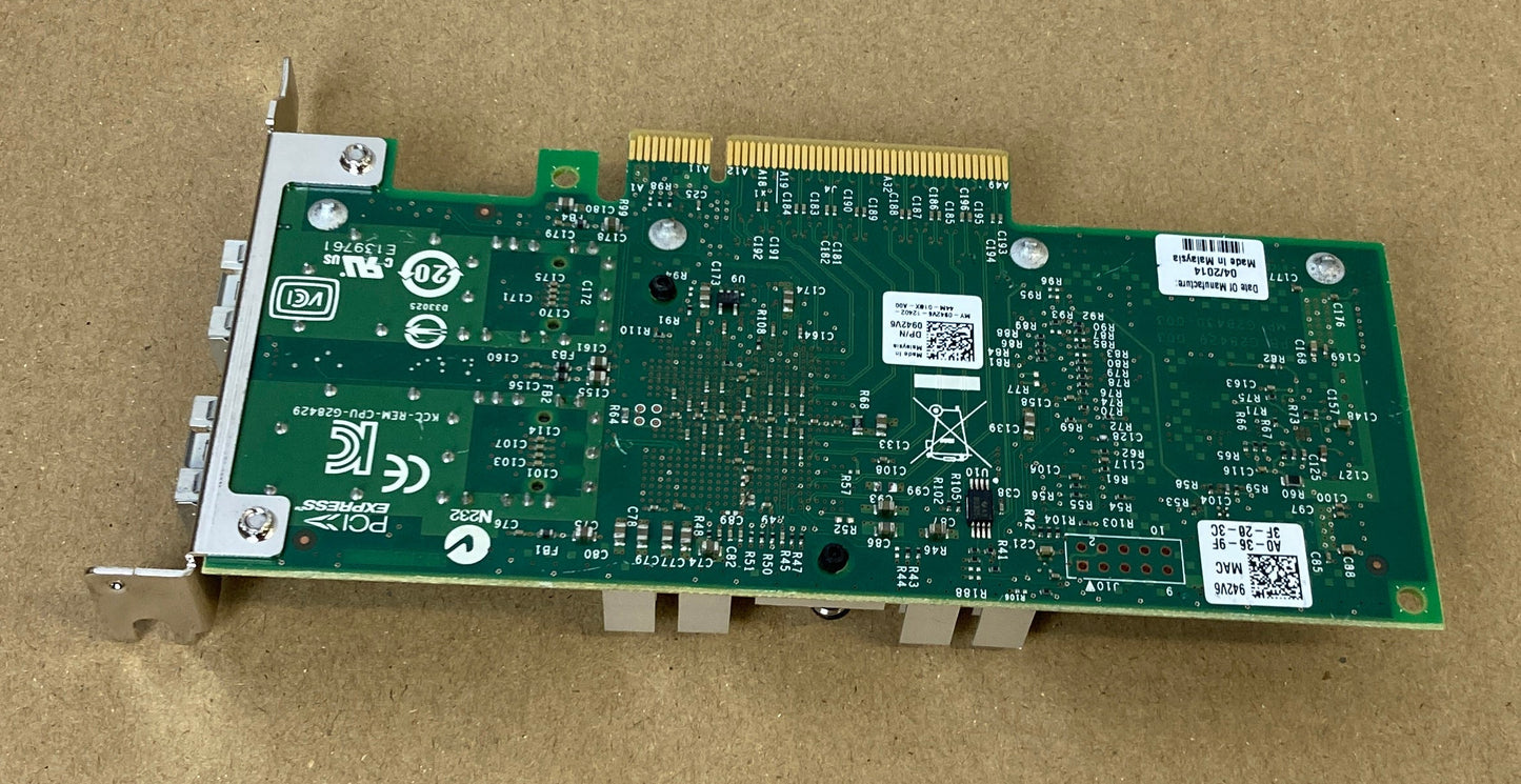 Dell X520-DA2 Dual Port 10Gb SFP+ Network Interface Card Low Profile PN: 942V6