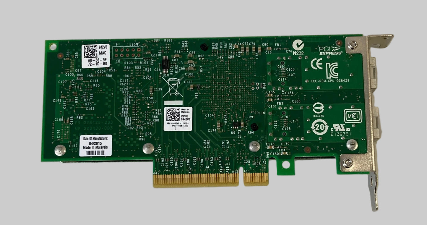 Dell Dual Port 10Gb SFP+ Network Card Low Profile 942V6 0942V6