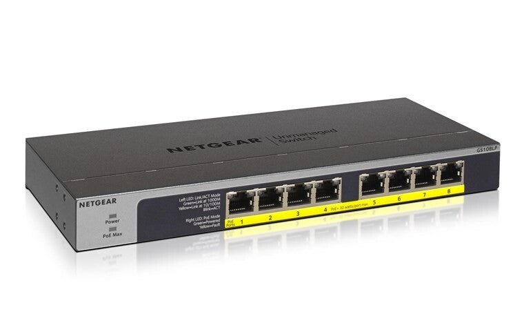 NETGEAR GS108LP ProSAFE FlexPoE 8-Port Unmanaged Gigabit PoE+ Switch (60W)