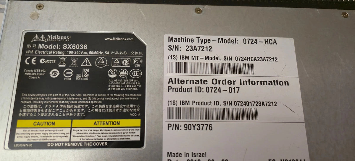 Mellanox MLNX-OS 36 Port QSFP Infiniband Managed Switch SX6036 0724-HCA